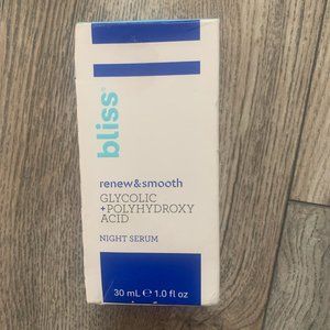 NWT BLISS RENEW & SMOOTH GLYCOLIC+POLYHYDROXY ACID NIGHT SERUM 1.0 FL. OZ